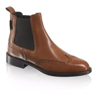 Russell & Bromley CADOGAN Cognac Brown Block Heel Brogue Chelsea Boot Size 40 9